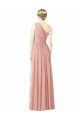 Affordable One Shoulder Long Chiffon Bridesmaid Dress with Shirred Waistband UK