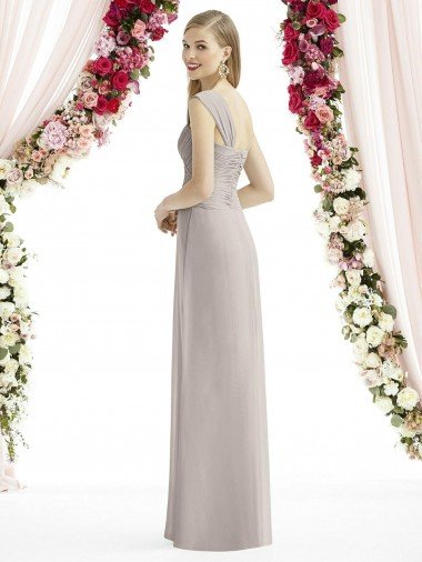 Affordable Full Length Lux Chiffon Dress with Draped Bodice And Shirred Straps UK