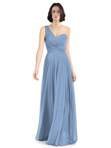 Affordable One Shoulder Long Chiffon Bridesmaid Dress with Sweetheart Bodice UK