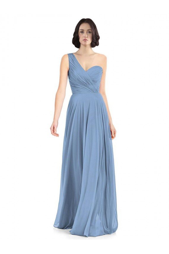 Affordable One Shoulder Long Chiffon Bridesmaid Dress with Sweetheart Bodice UK