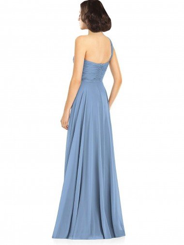 Affordable One Shoulder Long Chiffon Bridesmaid Dress with Sweetheart Bodice UK