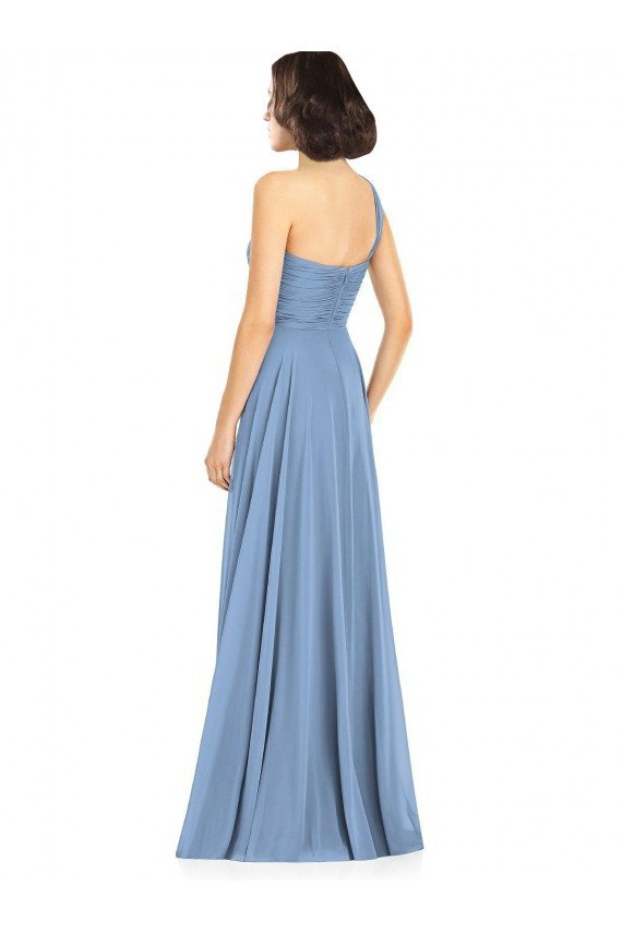 Affordable One Shoulder Long Chiffon Bridesmaid Dress with Sweetheart Bodice UK