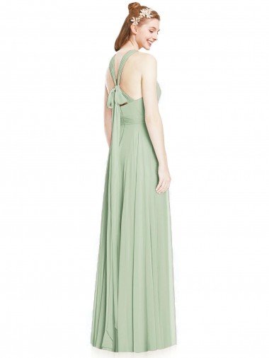 Affordable Open Back Halter Chiffon Bridesmaid Dress with Flowy Bow UK