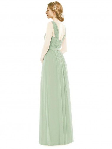 Affordable Sleeveless Chiffon Long Bridesmaid Dress with Shoulder Straps UK