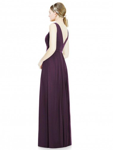 Affordable V-Neckline Sleevelss Full Length Chiffon Bridesmaid Dress UK