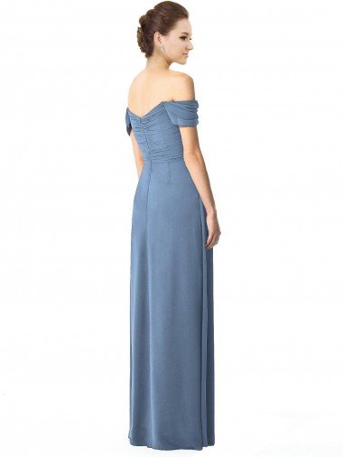 Affordable Off the Shoulder Chiffon Bridesmaid Dress with Draped Bodice UK