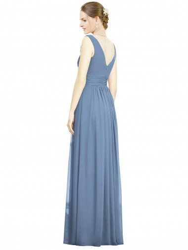 Affordable Sleeveless Draped Chiffon Maxi Bridesmaid Dress with Front Slit UK