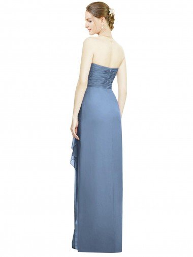 Affordable Strapless Full-Length Chiffon Bridesmaid Dress with Front Slit UK