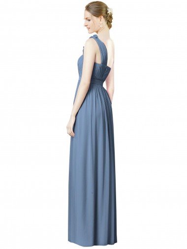 Affordable Flower Shoulder Draped One Shoulder Chiffon Bridesmaid Dress UK