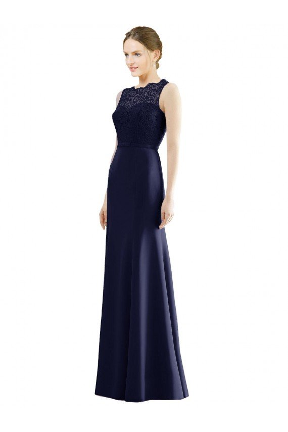 Affordable Lace Bodice Open Back Trumpet Chiffon Bridesmaid Dress with Bow Belt UK