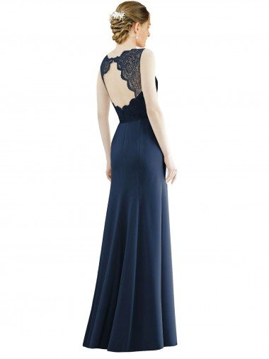 Affordable Lace Bodice Open Back Trumpet Chiffon Bridesmaid Dress with Bow Belt UK