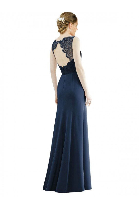 Affordable Lace Bodice Open Back Trumpet Chiffon Bridesmaid Dress with Bow Belt UK