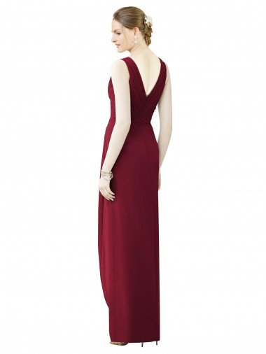 Affordable Draped Sleeveless Long Chiffon V-Neck Bridesmaid Dress UK