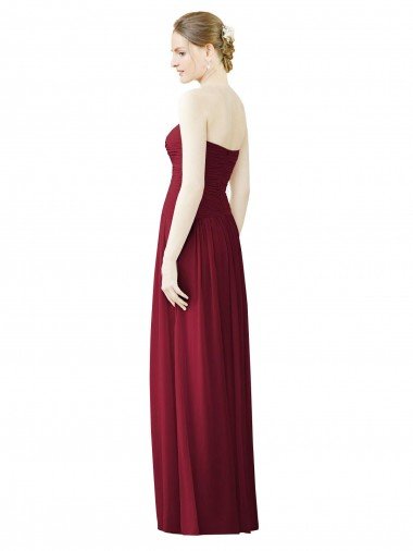 Affordable Draped Full Length Strapless Chiffon Bridesmaid Dress UK