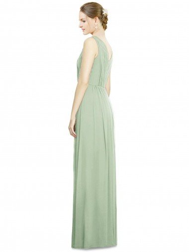 Affordable Natural Waist V-Neck Draped Chiffon Bridesmaid Dress UK