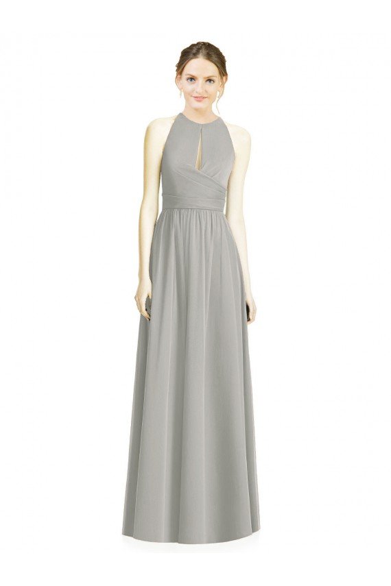 Affordable Draped Keyhole Long Chiffon Bridesmaid Dress UK