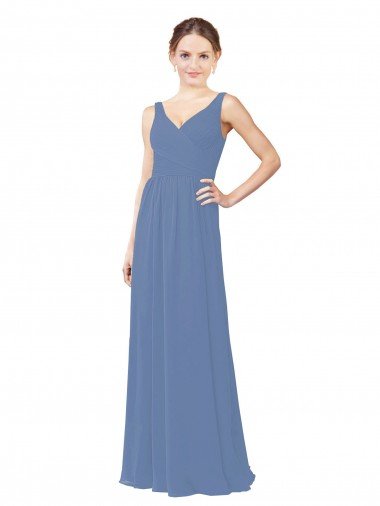 Affordable Draped V-Neck Luxe Chiffon Bridesmaid Dress UK