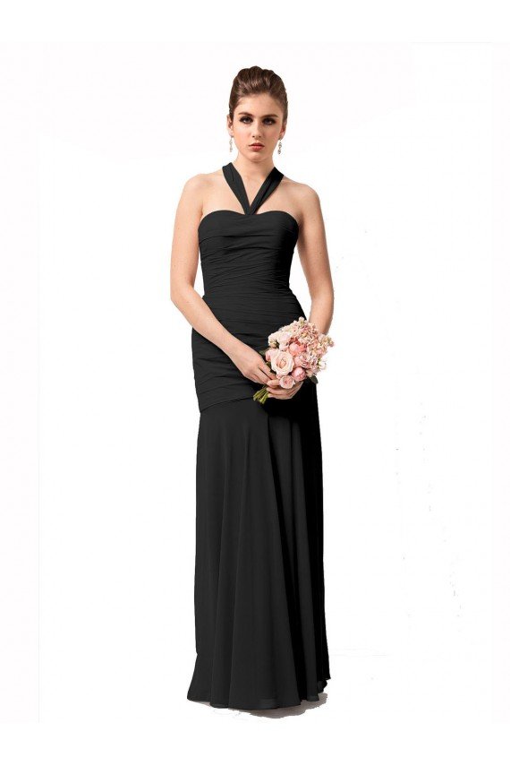 Affordable Long Halter Chiffon Bridesmaid Dress with Dropped Waist UK
