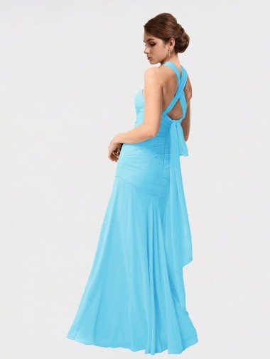Affordable Long Halter Chiffon Bridesmaid Dress with Dropped Waist UK