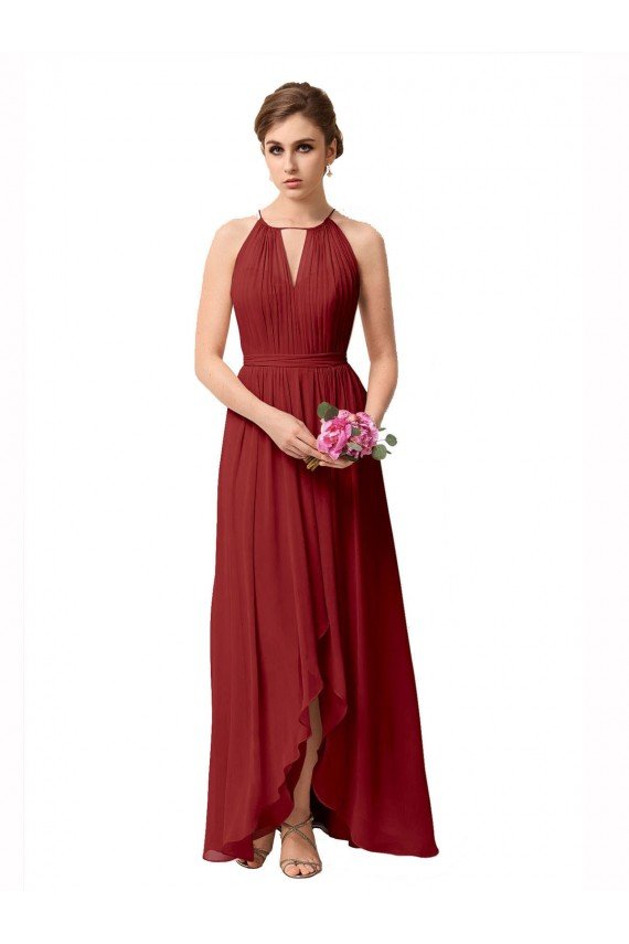Affordable High Low Long Halter Keyhole Chiffon Bridesmaid Dress UK
