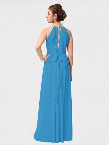 Affordable High Low Long Halter Keyhole Chiffon Bridesmaid Dress UK
