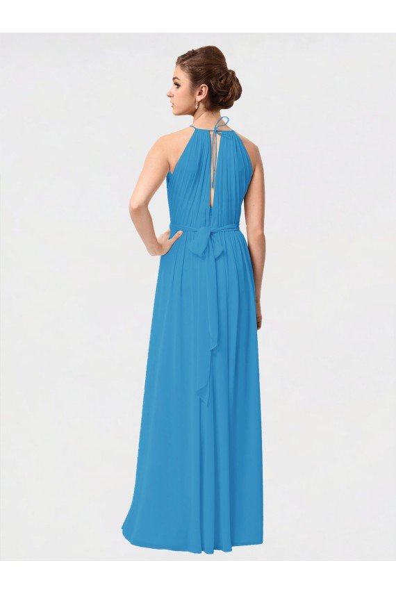 Affordable High Low Long Halter Keyhole Chiffon Bridesmaid Dress UK