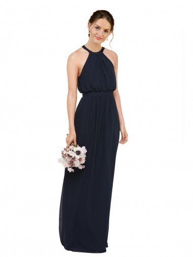 Affordable High Halter Neckline Chiffon Bridesmaid Dress with Slim Keyhole Back UK