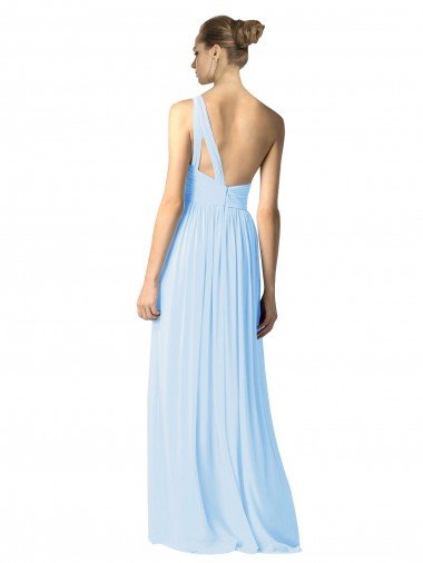 Affordable One Shoulder Long Chiffon Bridesmaid Dress with Shirred Bodice and Front Keyhole UK