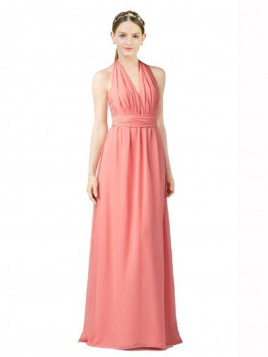 Affordable Shirred Bodice Full Length Long Chiffon Bridesmaid Dress UK