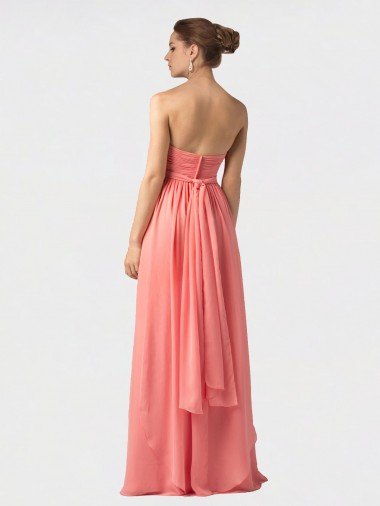 Affordable Shirred Bodice Full Length Long Chiffon Bridesmaid Dress UK
