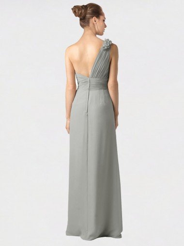 Affordable Sheer One Shoulder Chiffon A-Line Bridesmaid Dress with Slit UK