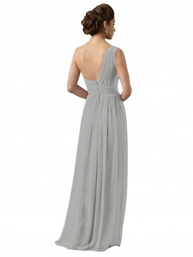 Affordable Ruffled One Shoulder Floor Length Long Chiffon Bridesmaid Dress UK