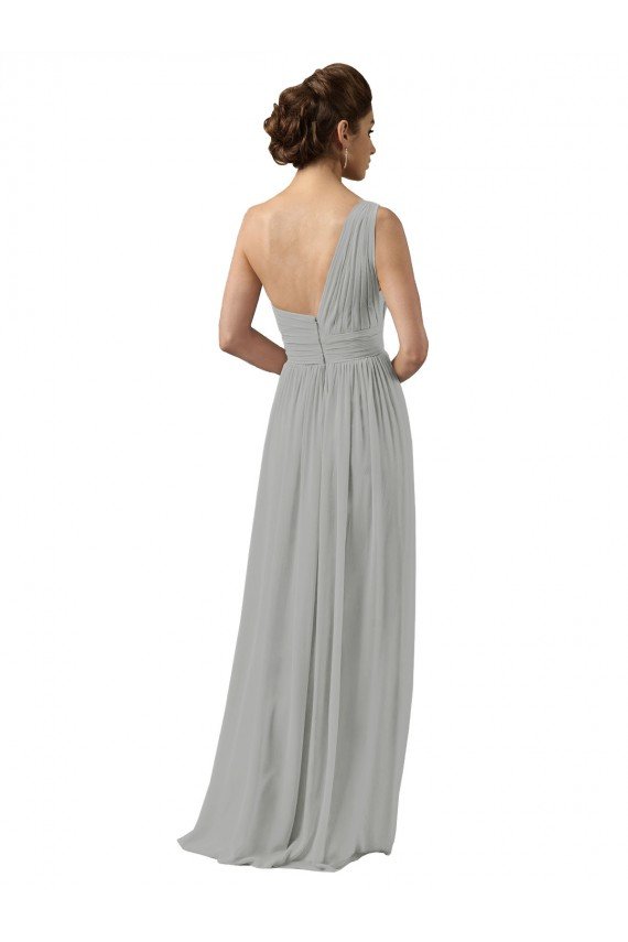 Affordable Ruffled One Shoulder Floor Length Long Chiffon Bridesmaid Dress UK