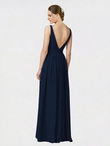 Affordable Long Chiffon Bridesmaid Dress with Shirred Bodice and V-Neckline UK