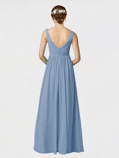 Affordable Long Chiffon Bridesmaid Dress with Sweetheart Neckline and Wide Straps UK