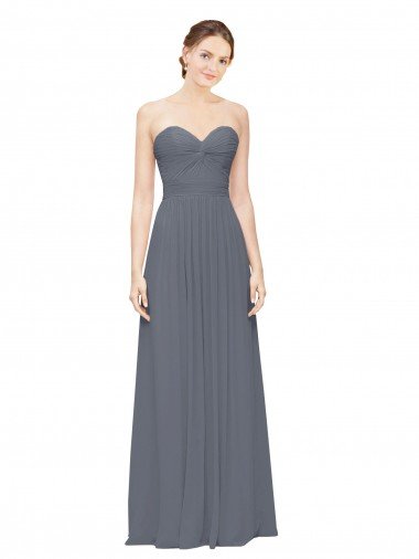 Affordable Twisted Waist Pleats Sweetheart Long Chiffon Bridesmaid Dress UK