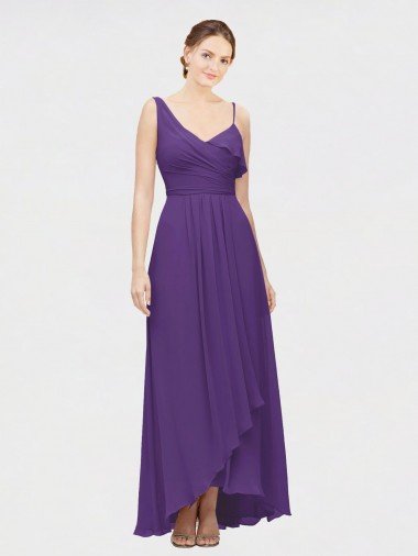 Affordable One Shoulder High Low Chiffon Bridesmaid Dress with Wrap Waist UK