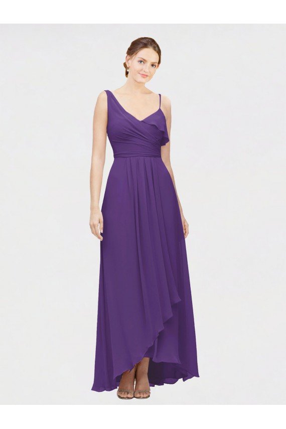 Affordable One Shoulder High Low Chiffon Bridesmaid Dress with Wrap Waist UK