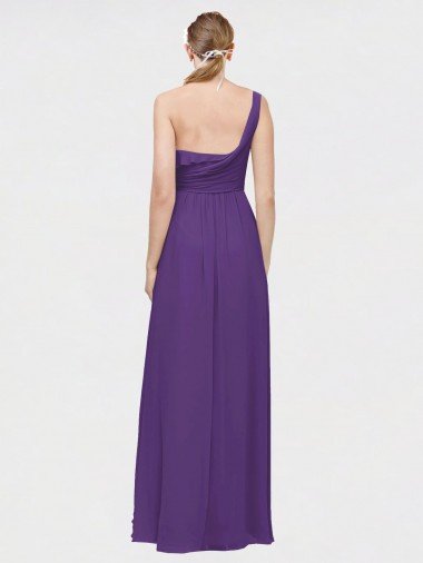 Affordable One Shoulder High Low Chiffon Bridesmaid Dress with Wrap Waist UK
