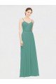 Affordable Rouched V-Neckline and Spaghetti Straps Long Chiffon Bridesmaid Dress UK