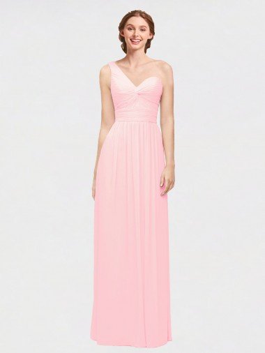 Affordable One Shoulder Twisted Waist Sweetheart Chiffon Bridesmaid Dress UK