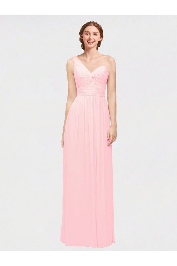 Affordable One Shoulder Twisted Waist Sweetheart Chiffon Bridesmaid Dress UK