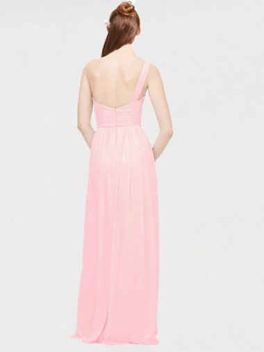 Affordable One Shoulder Twisted Waist Sweetheart Chiffon Bridesmaid Dress UK