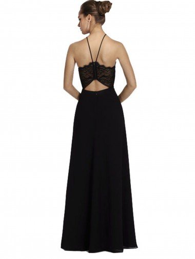 Affordable Lace Halter Neckline Chiffon A-Line Bridesmaid Dress with Sheer Back UK