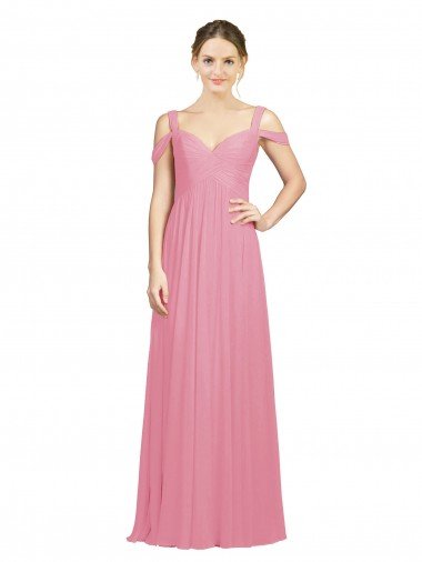 Affordable Sweetheart Long Chiffon Bridesmaid Dress with Off the Shoulder Straps UK