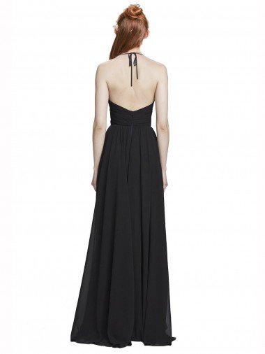 Affordable Halter Chiffon Bridesmaid Dress with V-Neckline and Criss Cross Waist UK