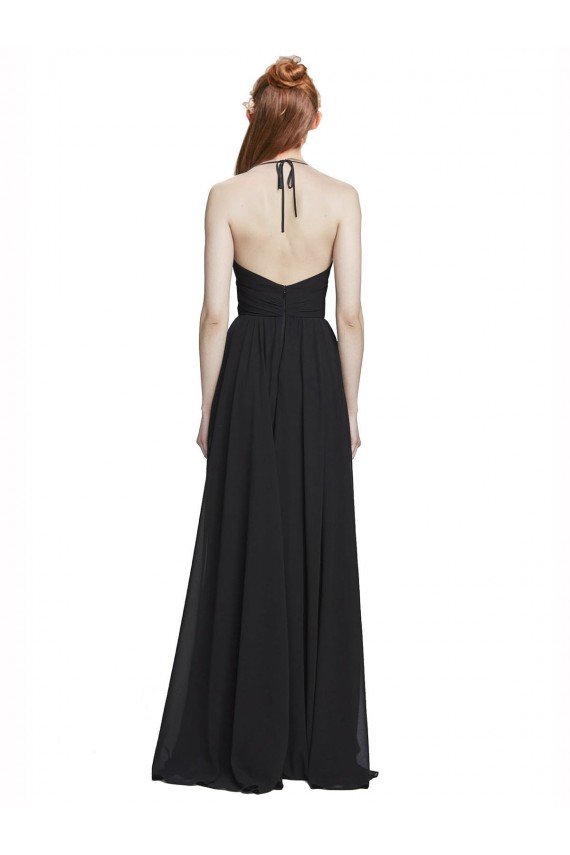 Affordable Halter Chiffon Bridesmaid Dress with V-Neckline and Criss Cross Waist UK