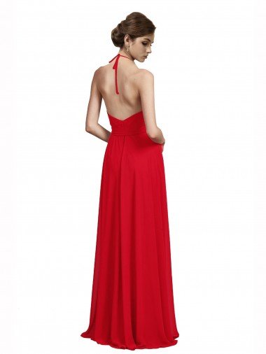 Affordable V-Neck Spaghetti Halter Strap Chiffon Bridesmaid Dress UK