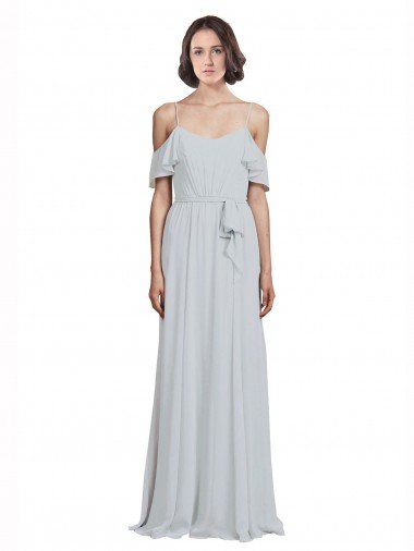 Affordable Off the Shoulder Spaghetti Strap Long Chiffon Bridesmaids Dress UK