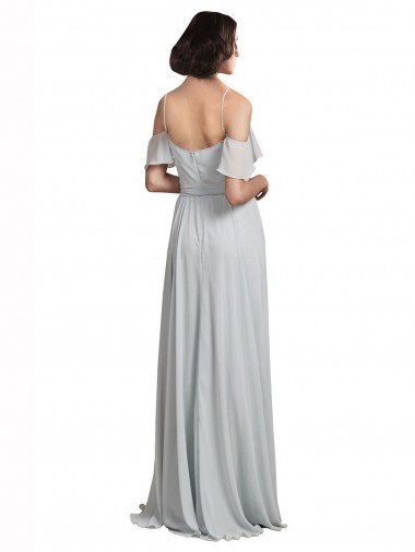 Affordable Off the Shoulder Spaghetti Strap Long Chiffon Bridesmaids Dress UK